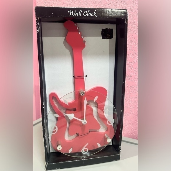Pink Guitar Wall Clock NEW - Picture 1 of 3